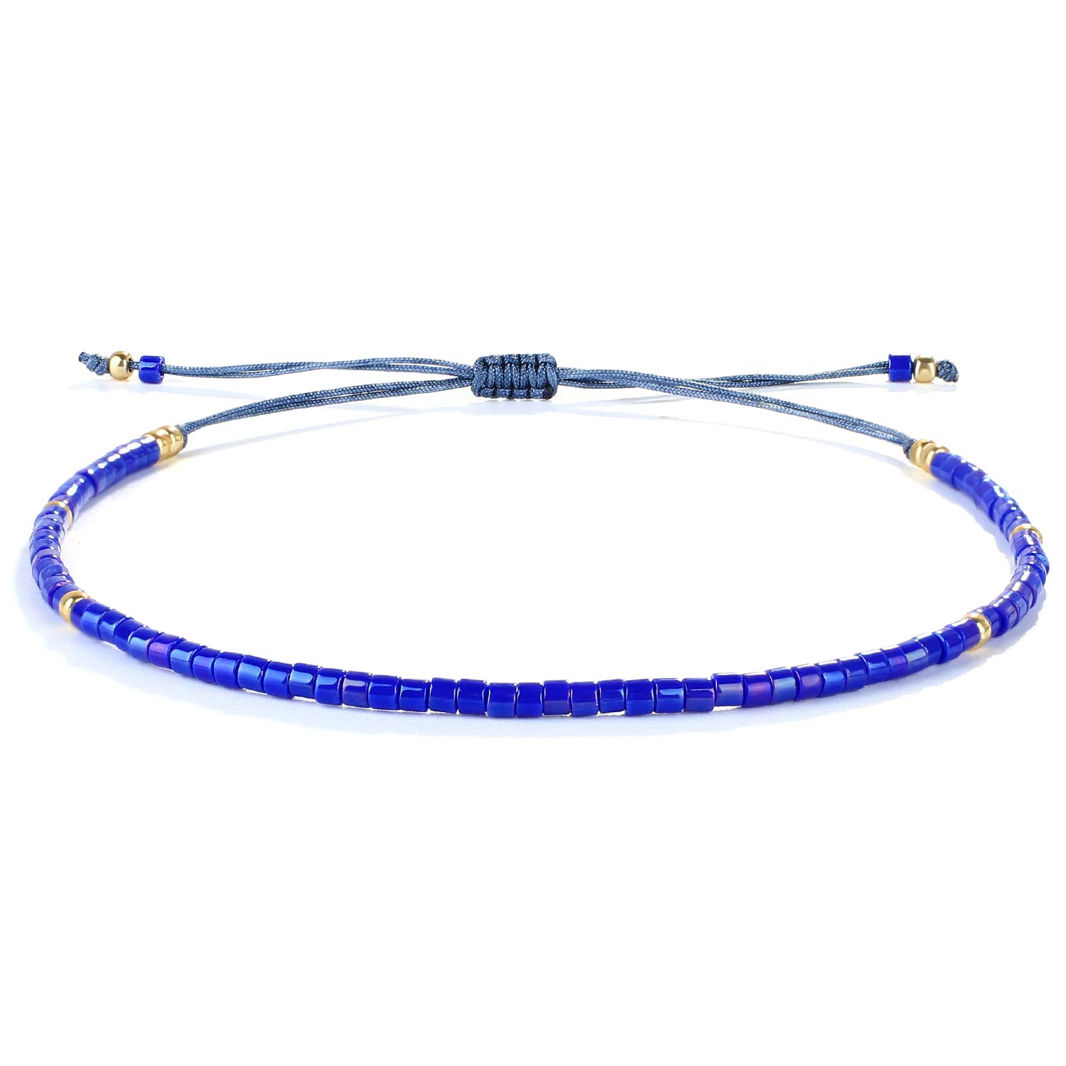 KELITCH Miyuki Beaded Friendship Bracelets Thin Rope Bracelets Women Handmade Wrap Bracelets Jewelry (Blue 04T)