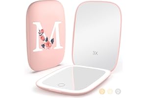 MOPIS Personalized Gifts for Women Girls, Rechargeable Travel Mirror with 3 Color Lights and Auto-Off Feature, 1X/3X Mini Led Compact Makeup Mirror for Purse, Stocking Stuffers for Girls Women-Letter M