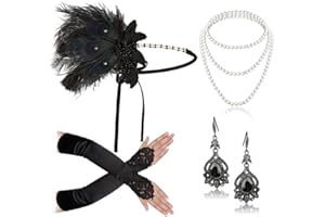 Cizoe 1920s Gatsby Accessories Set for Women Flapper Headband 20s Headpiece Necklace Gloves (af1)