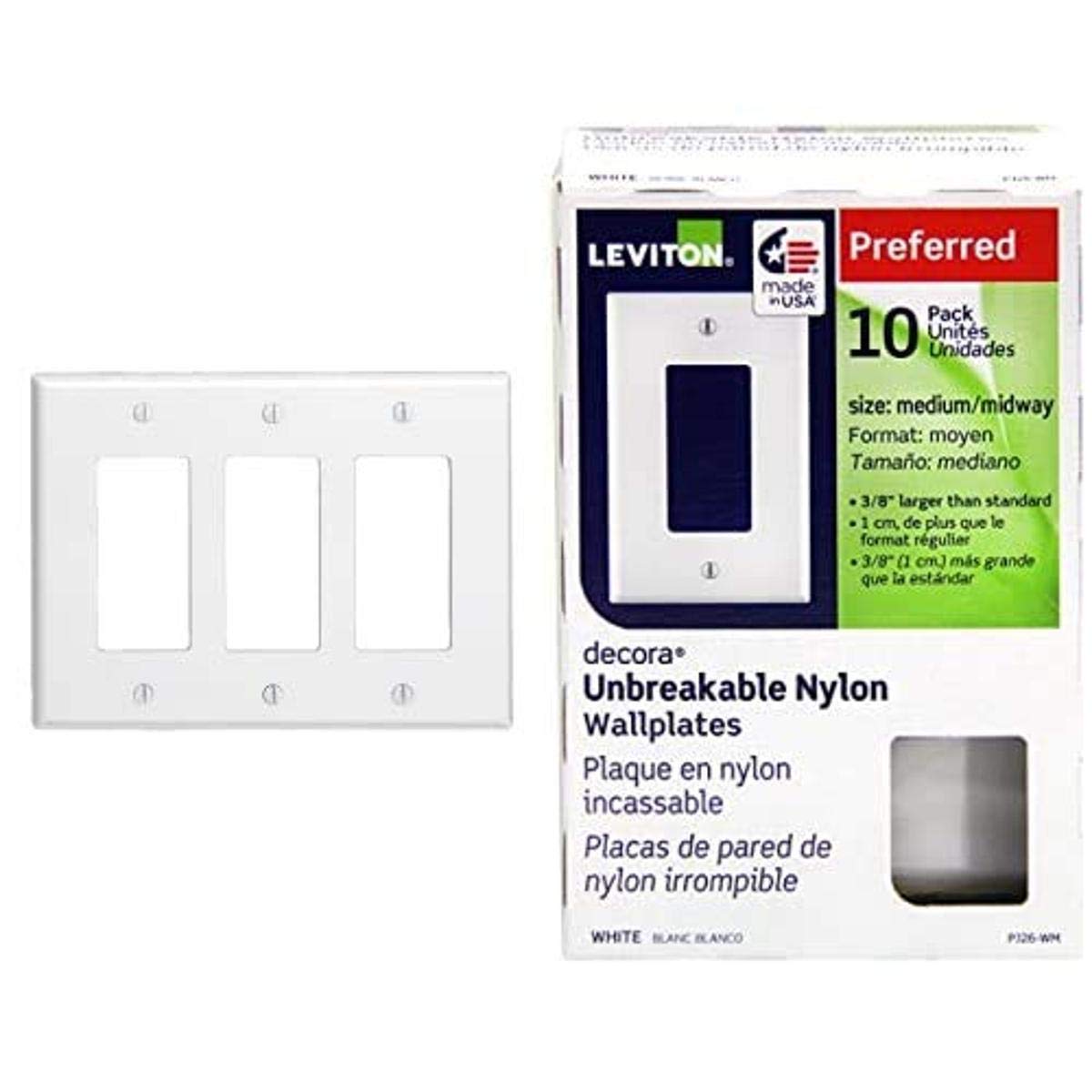 Leviton 3-Gang & 1-Gang Decora/GFCI Wallplates – White (10-Pack Each)