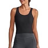 G4Free BareFeel Built in Bra Workout Tank Tops Removable Padded Longline Sports Bras Waist Length Athletic Tanks