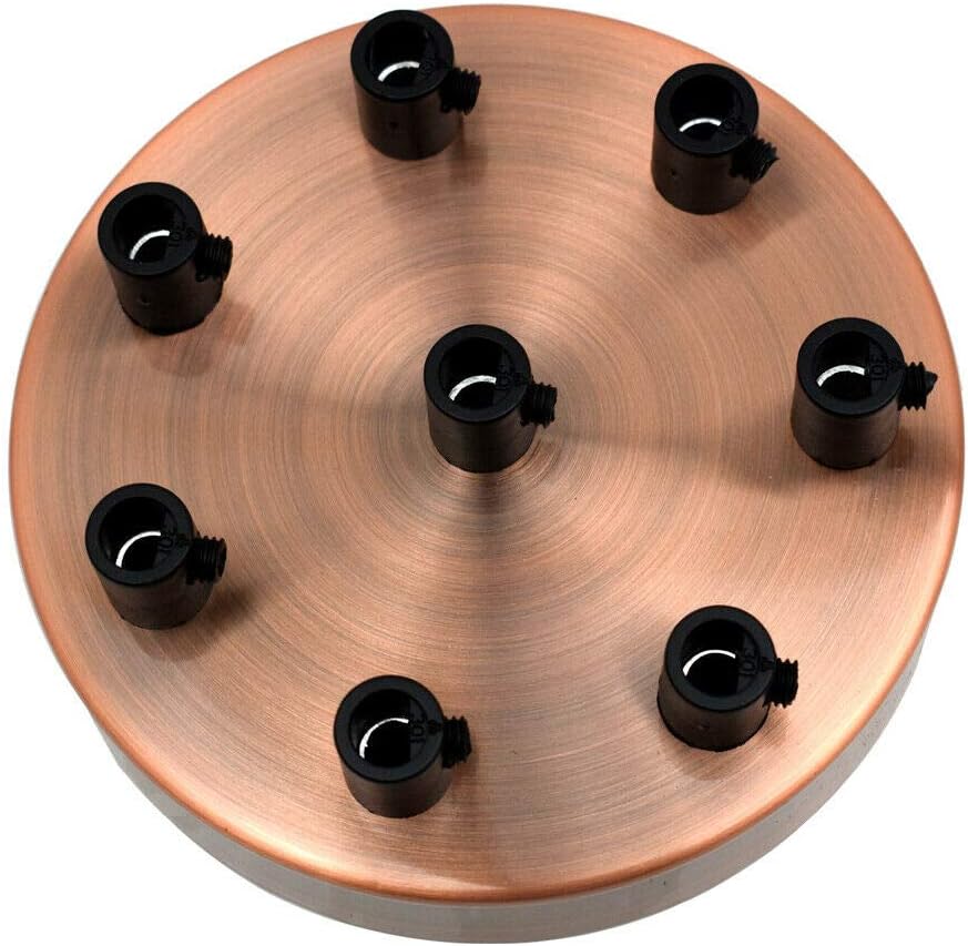 LEDSone Industrial 8 Out Ceiling Rose Light Fitting Ceiling Canopy Light Kit 120mm for Pendant Light Ceiling Light Wall lamp Chandelier, Copper 8 Hole with Ceiling Plate Bracket