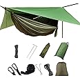 Camping Hammock with Rain Fly Tarp and Mosquito Net with Tree Straps，1/2 Person Portable Hammocks with Rain Cover for Indoor Outdoor Backpacking Hiking Travel Yard Activities Green