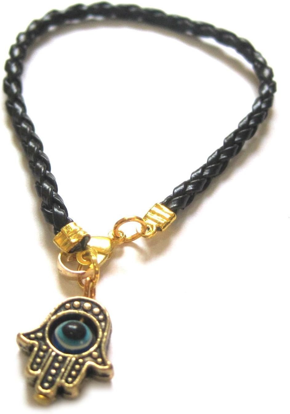 Gold Hamsa Hand Kabbalah Black Leather Thread String Bracelet Evil Eye