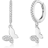 Dainty Dangle Hoop Earring for Women - Small Huggie Hoop Earrings Sets with Butterfly, Bee, Key Charm in 925 Sterling Silver or 18K Gold Plated