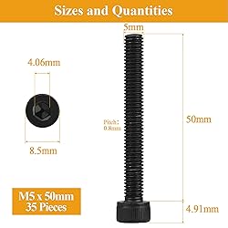 35 Pieces M5 x 50mm Socket Head Cap Screws, Thread
