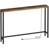 HOOBRO 47.2" Narrow Console Table with Power Outlet, Behind Couch Table | with Charging Station, Long Sofa Side Table, Skinny Entryway Table for Living Room, Hallway, Foyer, Rustic Brown