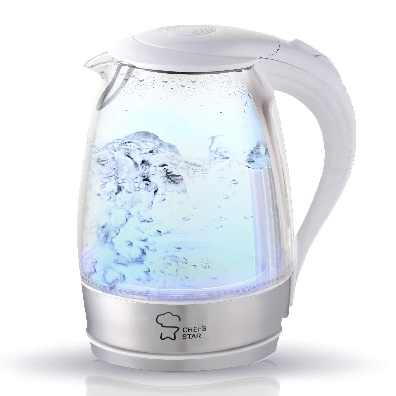 Electric Tea Kettle, Cordless Glass Pot 1.7 Liter, Stainless Steel