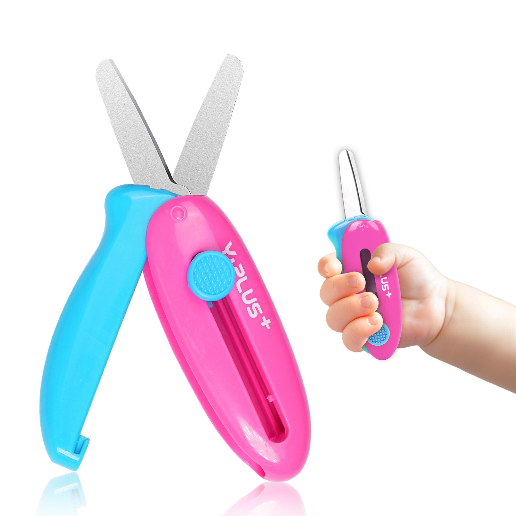 Safety Scissors for Kids, Retractable Small Scissors for Toddler Craft Ages 3-5 2-4 1-3, Cute Pink Toddler Craft Preschool - Pink