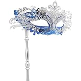 Coddsmz Masquerade Mask with Stick Venetian Mask Mardi Gras Decorations for Womens Halloween Costume Mask