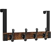 Homode Over The Door Hooks Heavy Duty, Wood Over Door Hanger Hook with Coat Hooks for Hanging Towels, Clothes, Hats, Bags - Rustic Brown Black