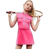 Perfashion Girls Tennis Dress Golf Outfit Zipper Athletic Dress with Built in Shorts Workout and Cargo Pockets 4-13Y