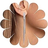 Erimberate Bohemian Crystal Tassel Chain Earrings Gold Snake Chain Earrings Long Fringe Chandelier Stud Earrings Metal Sleek Chain Dangle Earrings Jewelry for Women Gifts