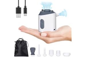 Hozzen Mini Air Pump for Inflatables - 6 Nozzles 1600mAh Rechargeable Electric Portable Air Pump with LED Light, Quick Inflate/Deflate Hand Pump for Air Mattress, Swimming Ring, Floats, Vacuum Bags