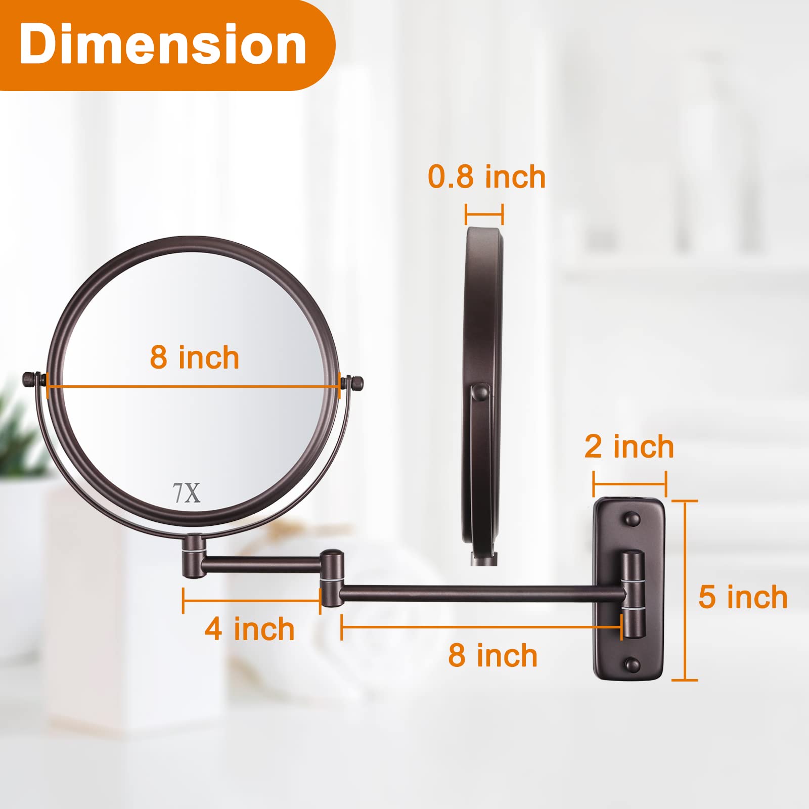 DECLUTTR 8 Inch Wall Mounted Makeup Mirror, 1X/7X Magnifying Mirror, Double Sided Vanity Makeup Mirror for Bathroom, Bronze