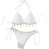 SHENHE Women's Push Up Bikini Set Halter Triangle Swimsuits Seashell Boho Bathing Suits