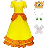 Princess Daisy Costume Adults Peach Costume Rosalina Dress Party Gown Ball Dress Crown Earrings for Women