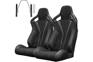 HMLUXURY 2 Pieces Universal Bucket Racing Seats, PVC Leather Bucket Seats with Dual Sliders, Reclinable Carbon Look for Driver and Passenger Side 22.04'' W x 36.6'' H x 21.6'' D (Black J)