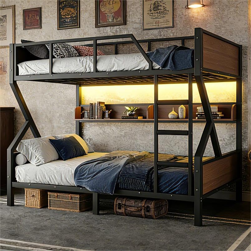 Photo 1 of ****INCOMPLETE OR PARTIAL SET***

Bellemave Queen Over Queen Bunk Bed Frame with Storage Shelves & LED Light, Metal Bunk Bed Queen Over Queen with Wood Board & Sturdy Slats, Heavy Duty Bed Frame, Noise Free, Black