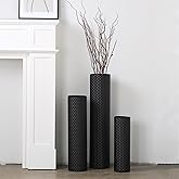 Dnnnii Tall Floor Vases Set of 3 - Black Metal Cylinder Vases for Living Room Corner, Modern Honeycomb Texture, Extra Large Standing Decor (Tallest 27.6in, Home Bedroom Dining Decor)