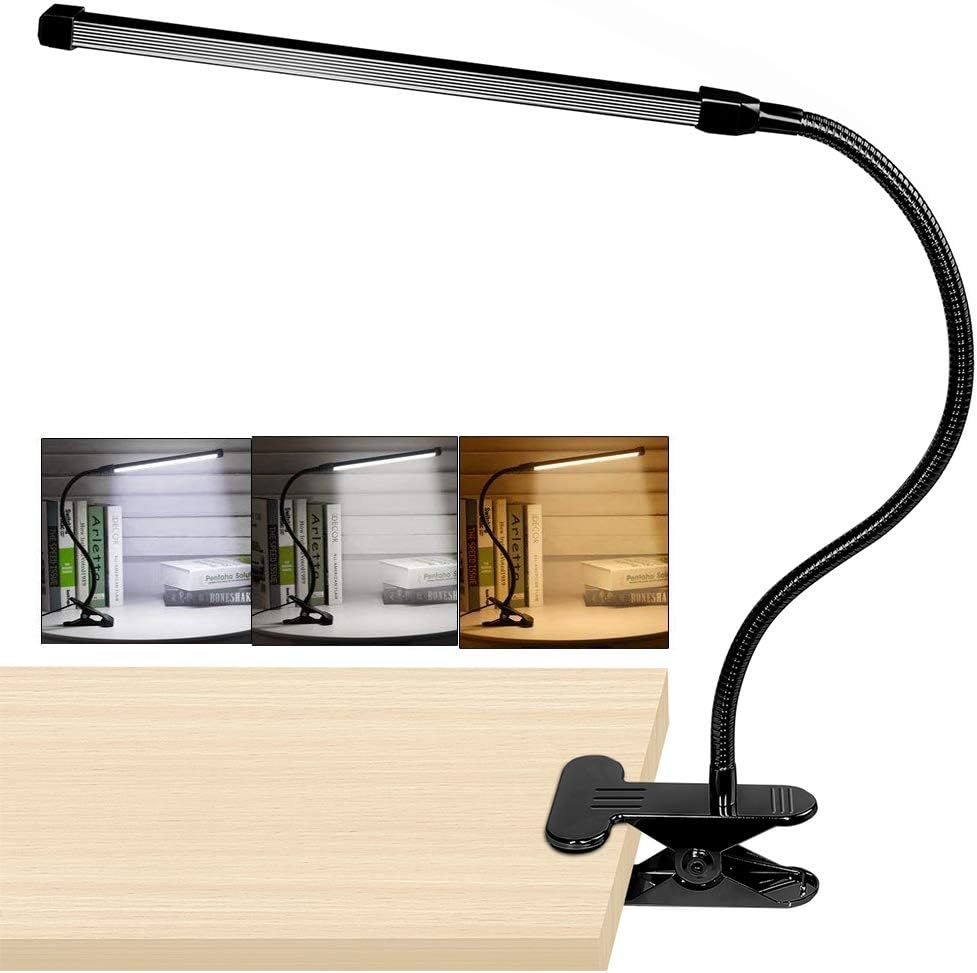 10W LED Clip on Lamp, Desk Light with 3 Modes 2M Cable Dimmer 10 Levels Clamp Table Lights