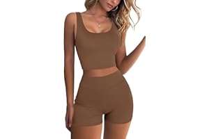 Fisoew Women's Workout Sets 2 Piece Gym Sets Crop Tank Tops High Waist Shorts Yoga Outfits