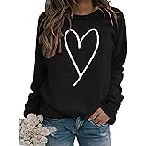 XIWUKOD Valentines Crewneck Pullover Shirts Women Long Sleeve Love Heart Sweatshirts Graphic Lover Gift