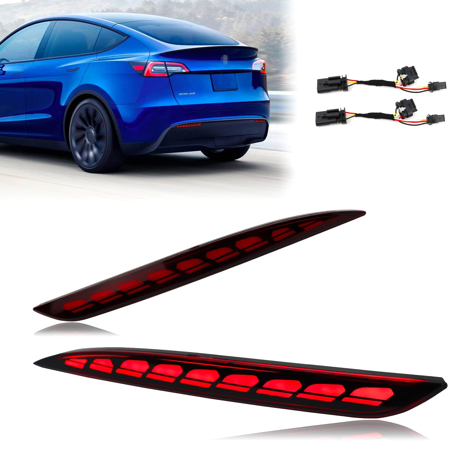 Photo 1 of GEEGEETOP Red Lens Rear Fog Bumper Reflector Brake Tail Sequential Flash Singal Lights Lamp 3 in 1 Compatible with Tesla Model Y 2021 2022 Standard Long Range Performance (Model Y, Red)