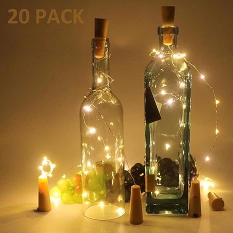 20 Stück Flaschenlicht Weinflaschen Lichter Kork Weihnachten Flasche Dekoration 200cm 20leds Lichterkette Diy Batteriebetrieben Stimmungslichter Für