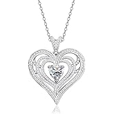 Gemtailor Moissanite Heart Pendant Necklace for Wife Mom Engraved LOVE Necklaces for Women 925 Sterling Silver Moissanite D Color VVS1 Anniversary Eternity Jewelry Necklaces Birthday Christmas Gifts