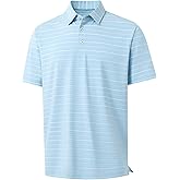 M MAELREG Golf Shirts for Men Short Sleeve Dry Fit Striped Performance Lightweight Moisture Wicking Collared Casual Golf Polo