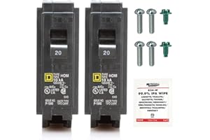 FalconSupply Genuine Square D HOM120 Circuit Breaker (2 Pack) Kit Bundle, 20 Amp (20A) Single Pole, 120V, 10kAIC, UL Listed, Plug-On for Homeline Load Centers & Panel Box, New Replacement