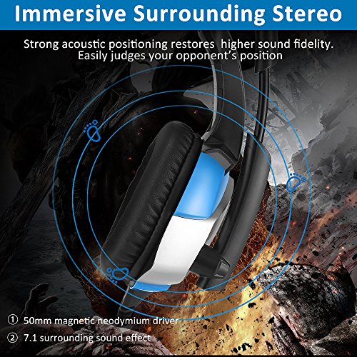 Gaming Headset for PS4, Xbox One(adapter needed)/S/X,PC, Bovon Stereo Noise Canceling Over Ear Headphones with Mic, LED Light, Soft Memory Earmuffs for Nintendo Switch (Audio) Laptop Mac