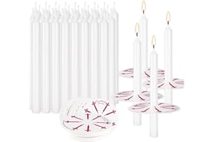 AAMDKCYU 100 Pieces 5-Inch White Unscented Taper Candles with Drip Protectors for Church, Prayer, Shabbat, and Vigil Use