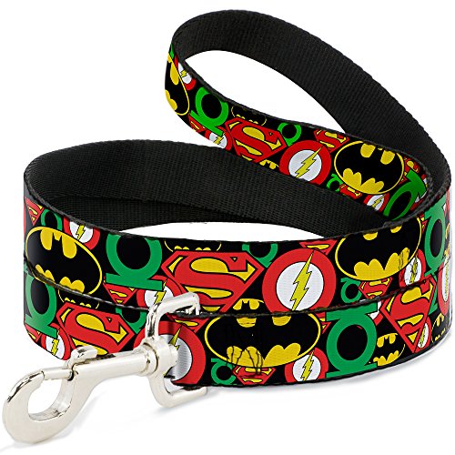 Buckle-Down Pet Leash - Justice League Stacked Logos - 4 Feet Long - 1.5" Wide