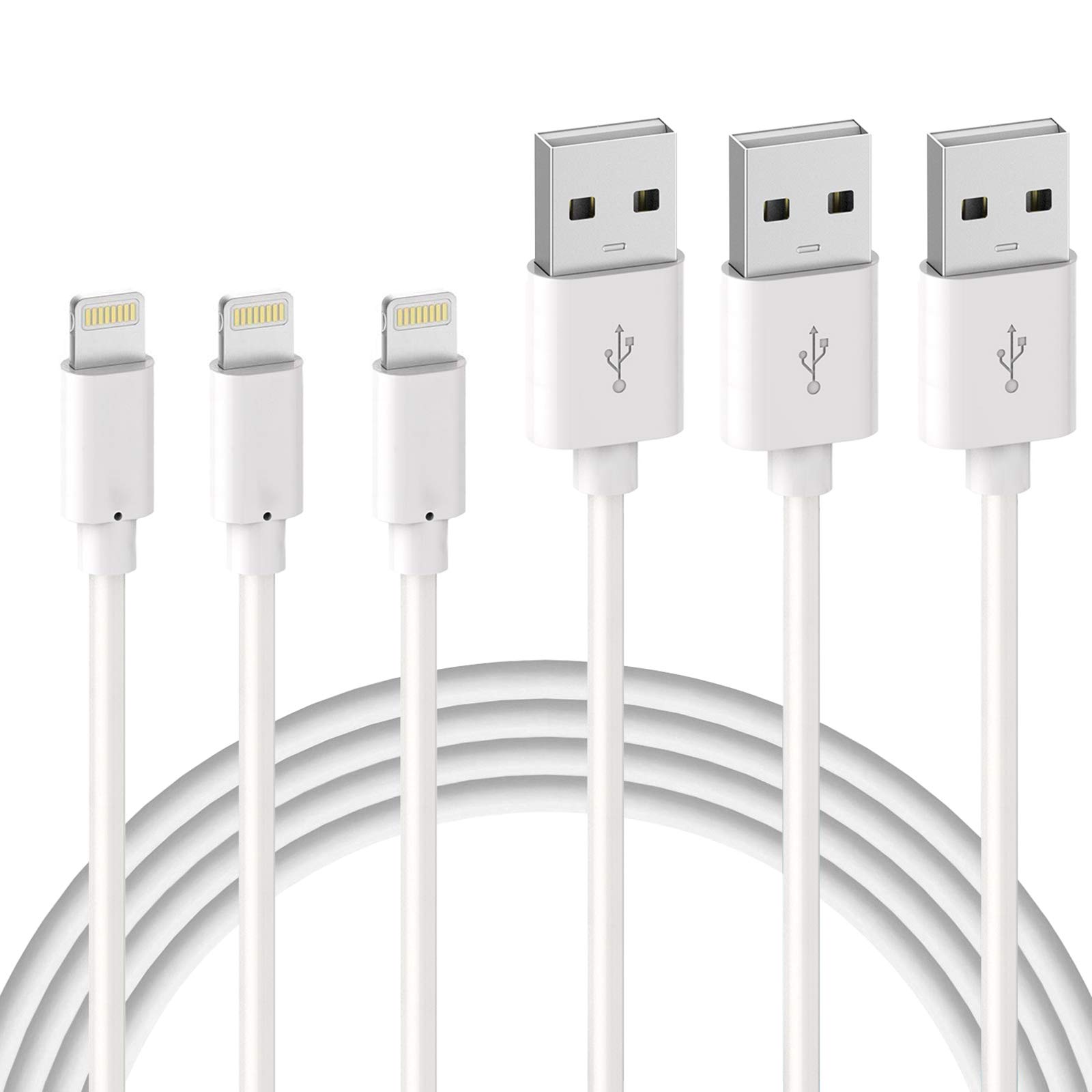 Quntis Charging Cable for iPhone SE 2020 11 Pro Max XS Max XR x 8 Plus 7 Plus 6 Plus 5s SE iPad Pro Airpods, White, 1m, 3 Pieces