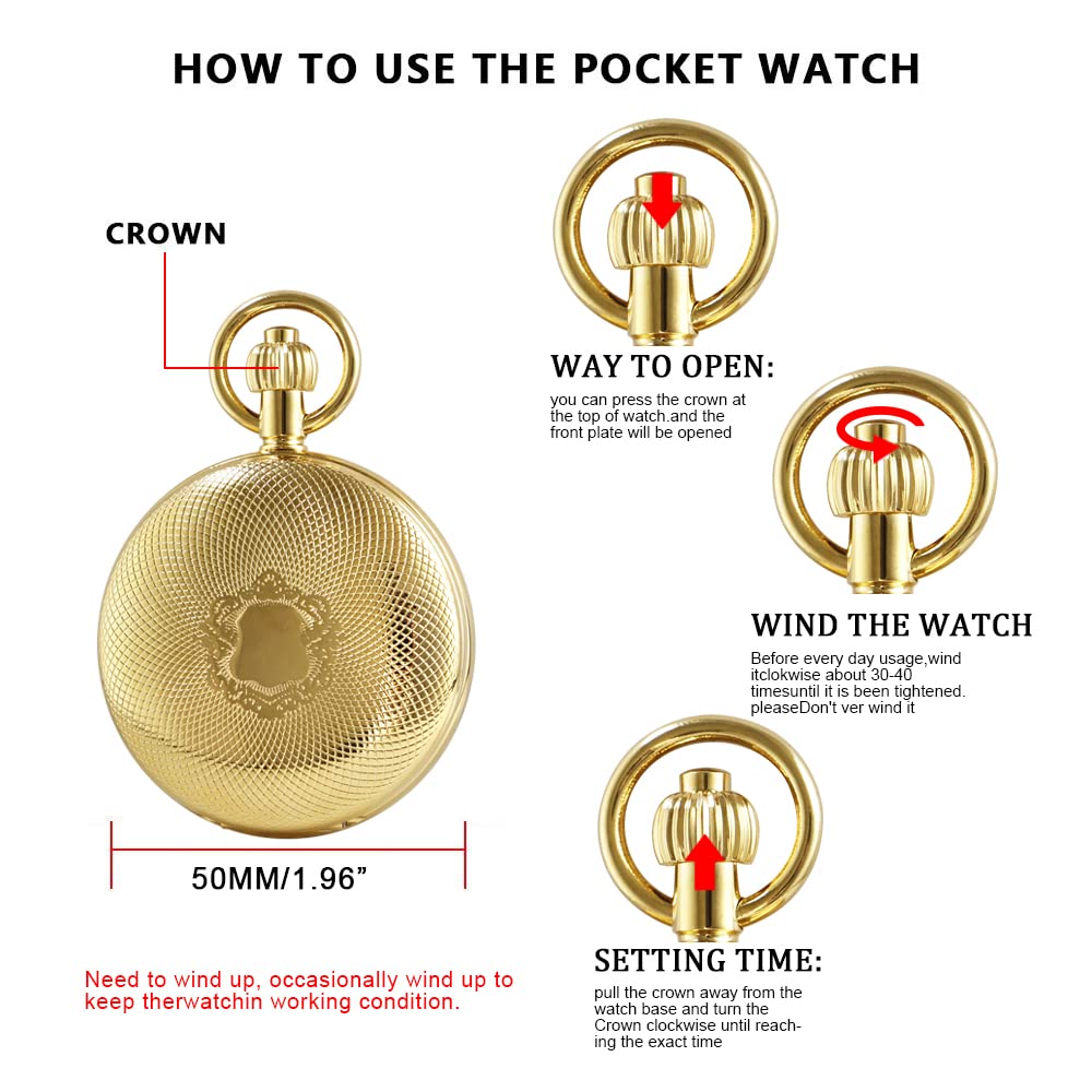 Alwesam Copper Pocket Watch Steampunk Mechanical London Hand Wind Mens Watches with Chains & Boxs