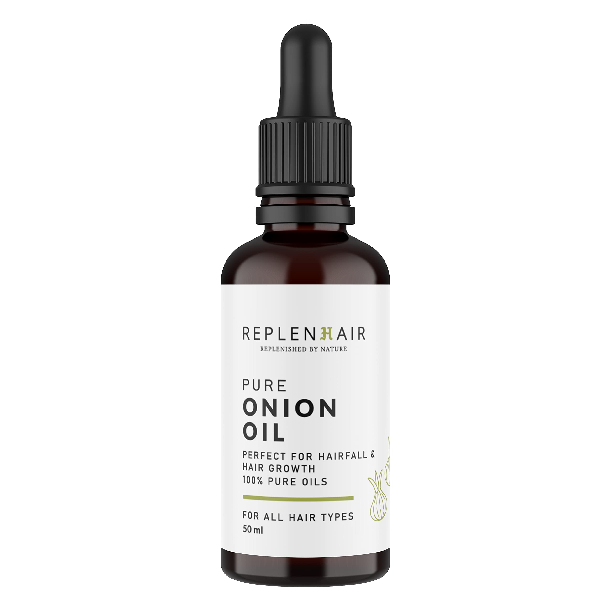 Replenhair Hair Oil with Red Onion & Black Seed Oil - Essential Hair Growth Oil for Thicker, Stronger Hair - 100% Natural Bio Oil for Hair Fall Control, Scalp Nourishment & Dandruff Relief - 50ml