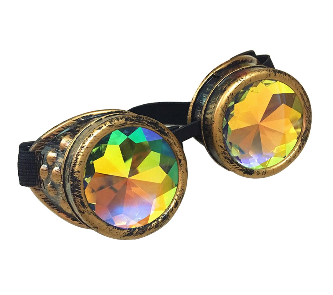 Kaleidoscope Steampunk Goggles Sunglasses With Elastic Band Retro Victorian Gothic Cosplay (Brass Frame)