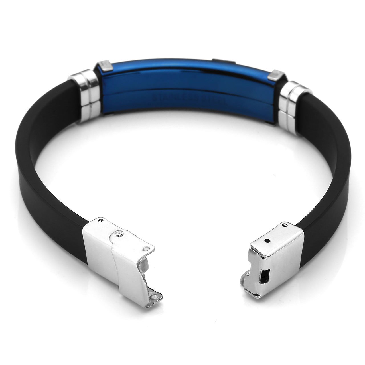 PiercingJ - Bijoux Bracelet en Caoutchouc Poli Croix Lien Poignet Chaine de Main Biker Motard Acier Inoxydable Classique Couple Amoureux Cadeau Valentin avec Boite Cadeau