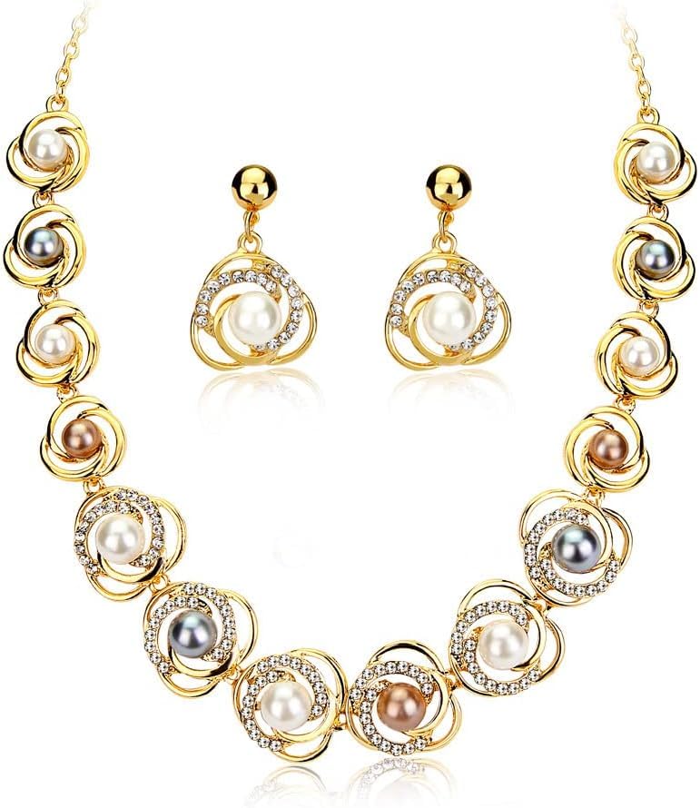 TOFBS Pearl Necklace Earrings Jewellery Set for Women Girls Bridal Jewelry Set Pearl Choker Set Weddings Party Birthday Anniversary Christmas Mothers Day Valentine's Day Gifts (#4)