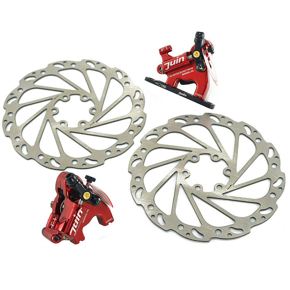 Juin Tech F1 Hydraulic Flat mount Road CX Disc Brake set 160mm with Rotor,Red, JT1908