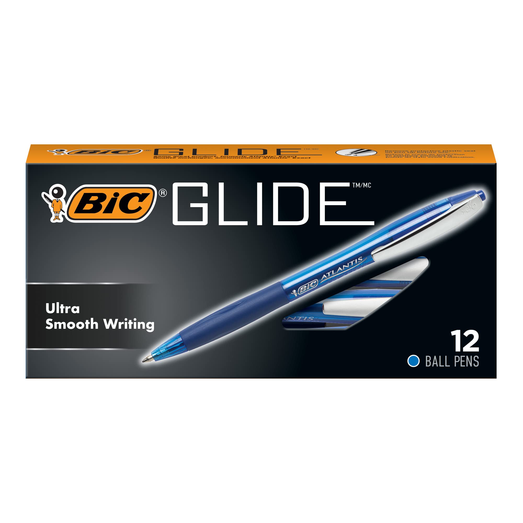 BIC Glide Retractable Ball Pen, Medium Point (1.0 mm), Blue, Comfortable Rubber Grip For Smooth Writing, 12-Count (Pack of 18, 216 Count Total) Image