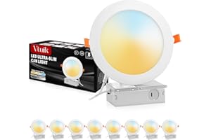 Vtuik 8 Pack 5 Inch LED Recessed Pot Lights 7CCT for Kitchen Retrofit, Slim Canless Ceiling Wafer Downlight IC Rated for Bath
