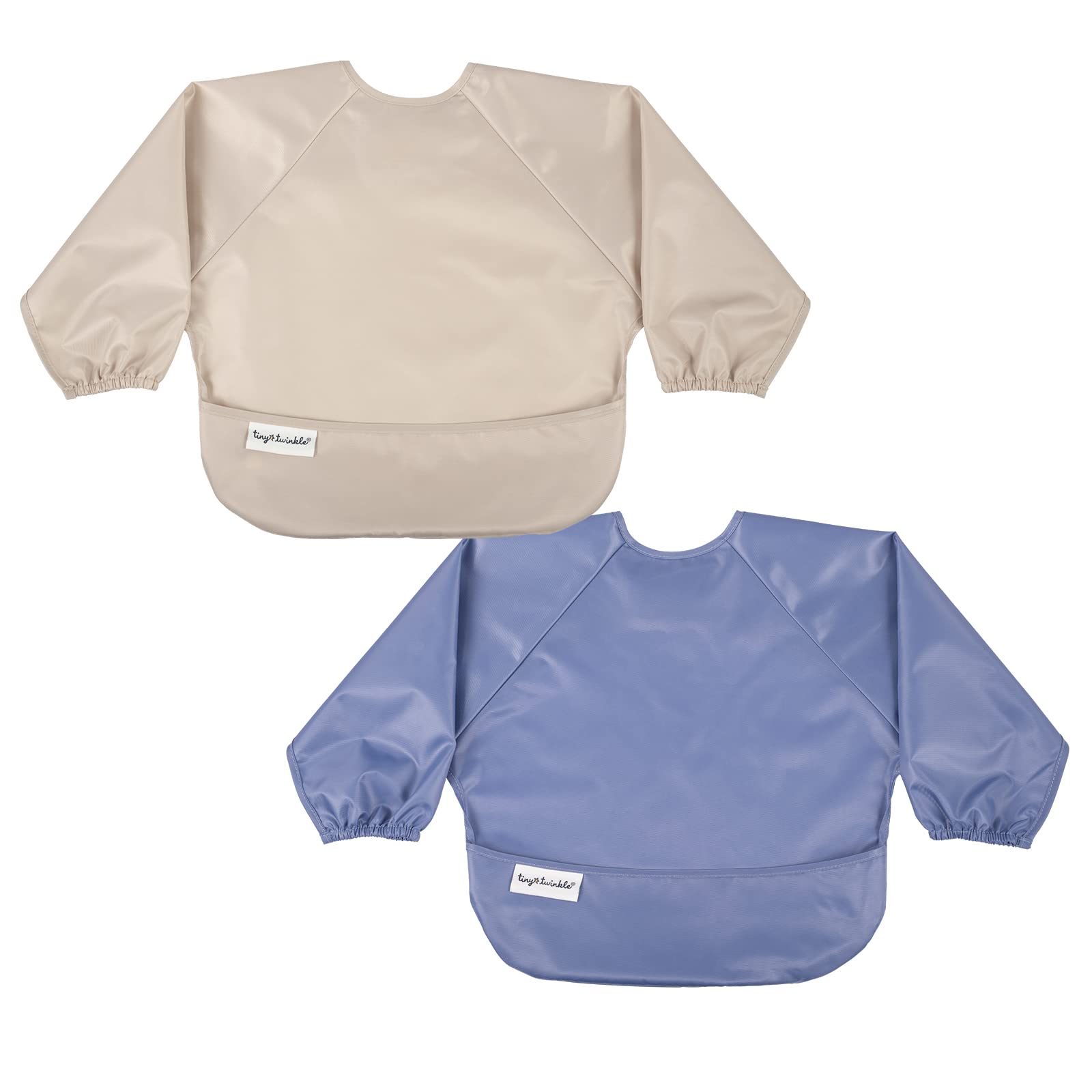 Photo 1 of Tiny Twinkle Mess Proof Baby Bibs, 2pk Waterproof Smock Baby Bibs for Eating, Machine Washable Long Sleeve Bibs, Baby Led Weaning, Toddler Bibs, BLW Supplies (Periwinkle Putty, Small 6-24 Months)