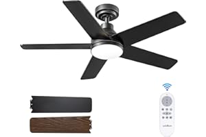 addlon Ceiling Fans with Lights, 42 inch Black Ceiling Fan with Light and Remote Control, Reversible, 3CCT, Dimmable, Noiseless, Small Ceiling Fan for Bedroom, Farmhouse, Indoor/Outdoor Use