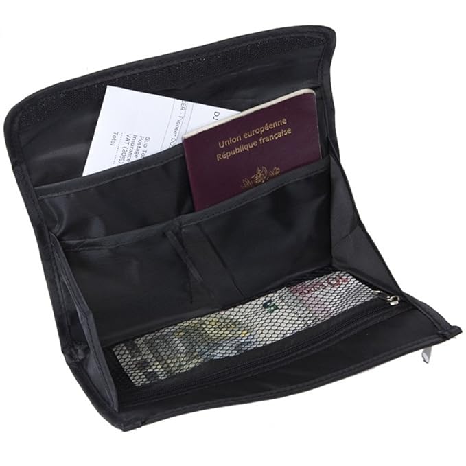 BLACK TRAVEL HOLIDAY PASSPORT BAG WALLET ID TICKETS MONEY DOCUMENT ORGANIZER Amazon.co.uk Clothing