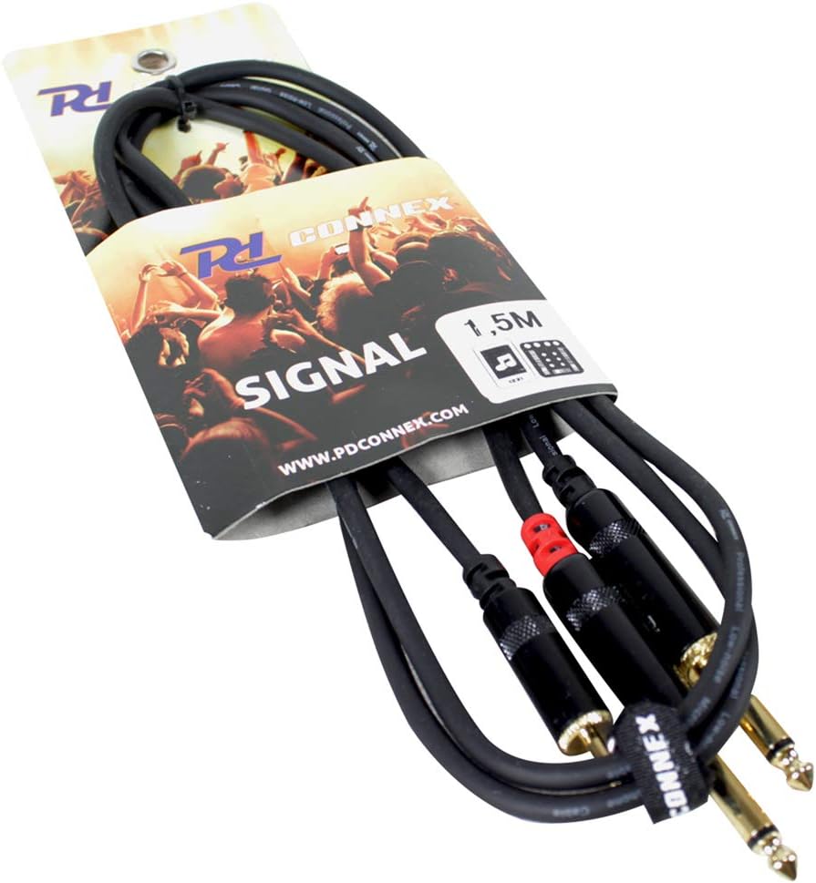 PD Connex 3.5mm Stereo Jack to Twin 6.3mm Mono Jack Cable 1.5m - Professional Flexible Audio Signal Cable for Mixer, Amplifier & Studio Equipment Metal Connectors, OFC Shielded