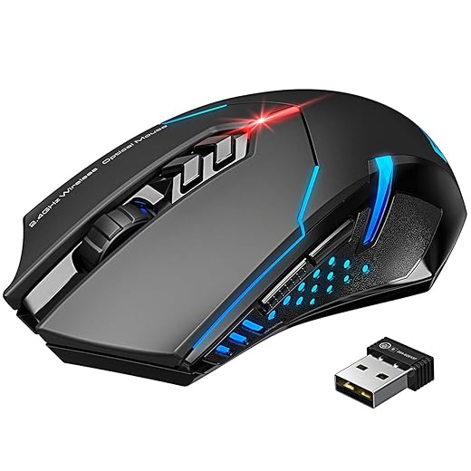 VicTsing Wireless Gaming Mouse with 7-Button Design, 2 Programmable Side Buttons, Unique Silent Click, Ergonomic Grips, Breathing Backlit, 2400 DPI