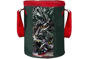 Home Basics Textured Christmas Light Bag with Zipper Closure Seasonal Holiday Décor Clear Transparent Storage Organization for Easter, Fall, Halloween, Green